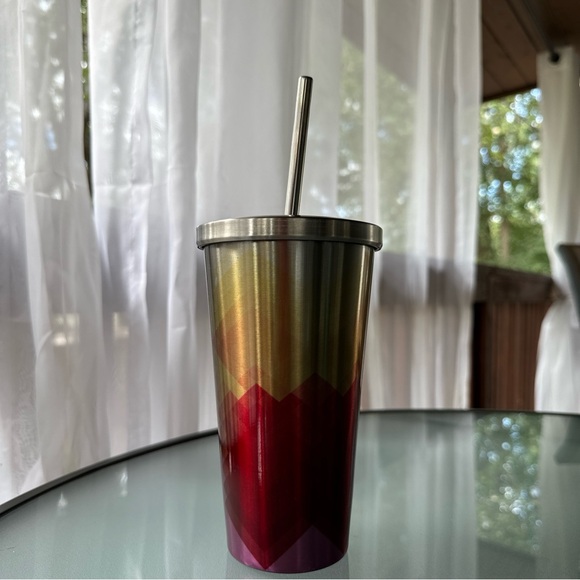 2014 Starbucks metal tumbler with metal straw - Picture 3 of 10